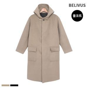[빌리버스]남자 롱코트 BRV066 남성 싱글 후드 울코트 누빔 아우터 남자패션