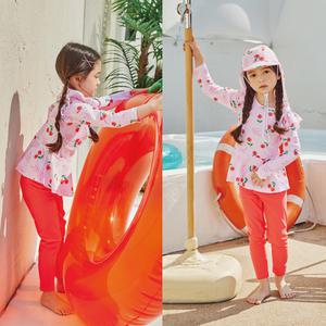 아이스샌드 키즈 여아 래쉬가드 세트+플랩캡 3피스 유아 아동 수영복 UNU33102