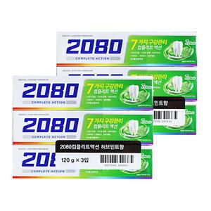 애경 2080 컴플리트 액션 치약 깔끔한 허브민트 120g 3입 2개 양치