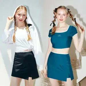 [하프클럽/베이직 엘르]아블로스 크롭 브라탑 치마 바지 커버업 비치웨어 세트 ABL-X20