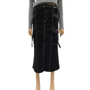 [에고이스트] 레터링 라벨 포인트 롱 데님 스커트  EP4DS-161