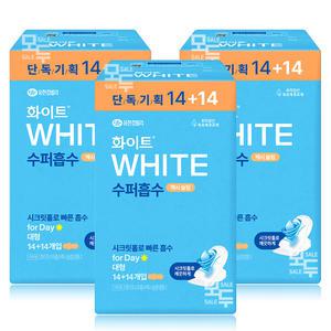 화이트 수퍼흡수 맥시슬림 대형 (14+14)x3팩 /생리대