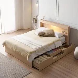 상일리베가구 호텔 클라루 LED 수납 침대+독립70T 유로탑 매트리스 세트 K