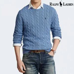폴로랄프로렌 남성 코튼 케이블 니트 스웨터 스카이블루 710775885-051