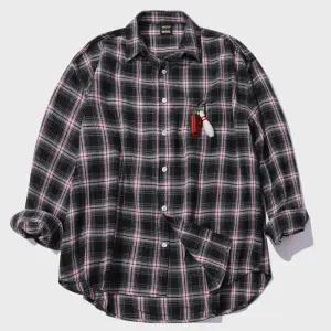 노마드 오버핏 체크 셔츠 핑크