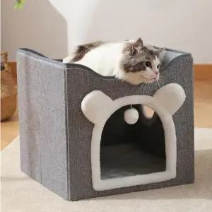 다묘 고양이 숨숨집 텐트 하우스 아파트 고양이집 2층 (WFJUZYJ)