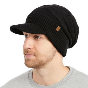 폴라울 100% 메리노울 L/XL/XXL 플리스 안감 슬루시 바이저 비니 남성용 겨울 모자 챙 니트