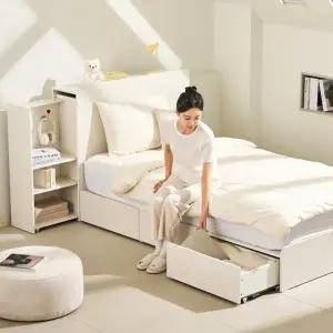 [지누스]루미 수납형 침대프레임 커스텀 헤드보드+트롤리(퀸/화이트)