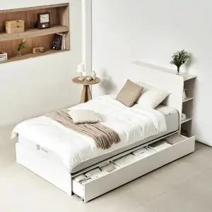 [지누스]루미 수납형 침대프레임 커스텀 헤드보드+선반형(퀸/화이트)