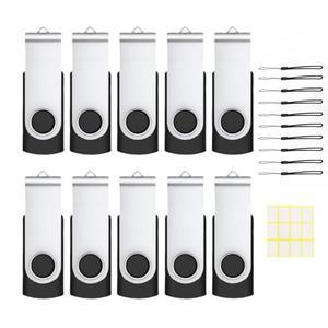 [미국배송] 8GB USB 플래시 드라이브 10팩 2.0 썸 스위블 점프 ZIP 드라이브(랜야드/라벨 포함) 데이터 스토리지(블랙)