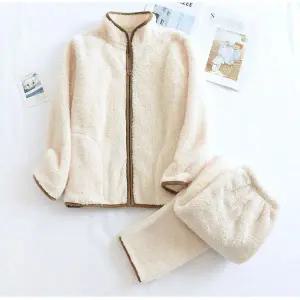 포근한 융털 집업후리스 커플 파자마 잠옷 수면 실내복 홈웨어