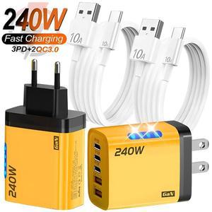 240W USB 충전기 고속 충전 타입 C 휴대폰 어댑터 퀵차지 3.0 EU/US 플러그 벽면 (아이폰 16 Pro, 삼성용)