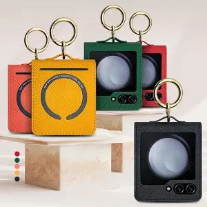 갤럭시 Z플립7·6·5·4·3·2 맥세이프 가죽케이스 카드포켓 수납 지갑 핑거 메탈링 케이스