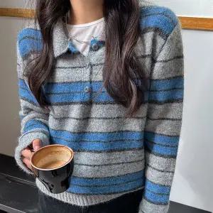 [메이블루]헤어리 스트라이프 니트