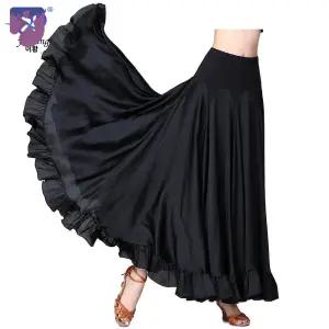 모던 왈츠 스포츠 연습복 사교 탱고 라인댄스치마 레드