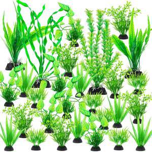 LSLYHTC 28Pcs 어항 식물 인공 녹색 장식 가정 및 사무실용 수족관 다양한 크기