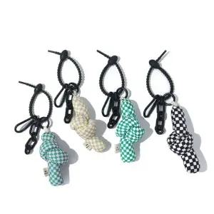 감성 체크 패브릭 키링 가방 장식 매듭 디자인 액세서리 (WFJ5BEX)