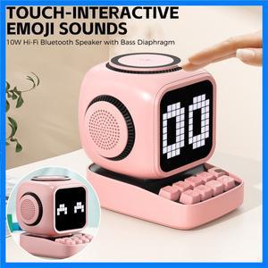 무선 충전기 스탠드 레트로 픽셀 아트 블루투스 휴대용 스피커 알람 시계 LED 디스플레이 보드 귀여운 선물