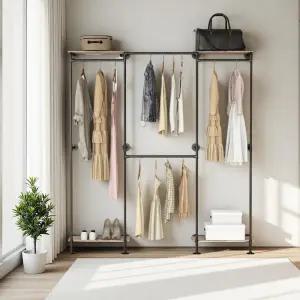 KaKaBB 산업용 파이프 의류 선반 옷을 걸 수 있는 벽걸이 선반이 조절 가능한 L자형 모서리 옷장 속 산책을