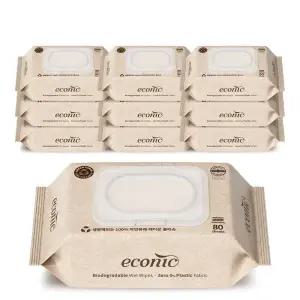 에코닉 브라운 엠보싱 80매 10개입 60gsm 생분해물티슈 100%레이온원단 447031