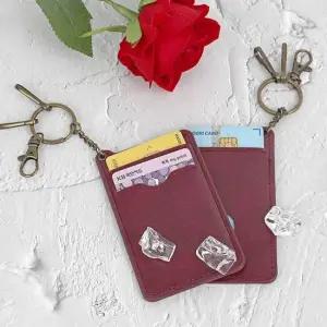 슬림 열쇠고리 가죽 카드 지갑 레드 인조가죽지갑 단면지갑 양면지갑 빈티지 인조가죽지갑 카드지갑