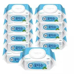 깨끗한나라 물티슈 페퍼민트 엠보싱 캡형 70매 10팩