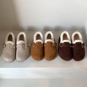 [옷자락]여성 겨울 방한 뽀글이 버클 가죽 둥근코 단화