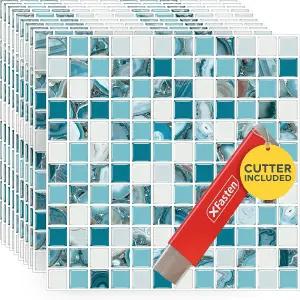 XFasten 스퀘어 필 앤 스틱 백스플래시 - 주방용 10pcs 12 x 캐리비안 모자이크 타일