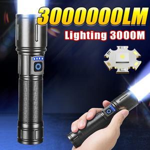 강한 라이트 LED 손전등 3000000LM 충전식 램프 3가지 모드 가장 방수 토치 순찰용 작업등