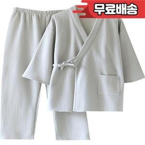 두꺼운 면 소재 기모노 스타일 잠옷 남성용 유카타 에어 레이어 홈웨어 민속풍 룸 브이넥 긴바지