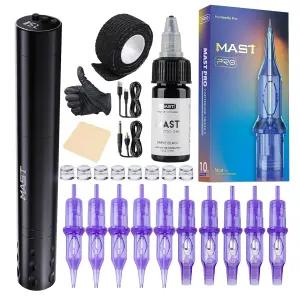 마스트 타투 투어 플라이 무선 건 키트 프로 니들 카트리지 Rca 잭 배터리 펜 머신 초보자를 위한 용품 및