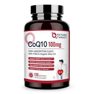 네이처 타겟 CoQ10-100mg-소프트젤 10mg PQQ - 유기 올리브 오일을 함유한 고흡수 코엔자임-Q10 - 심장 및 뇌 건강을 위한 항산화제, 세포 에너지 생산, 120인분
