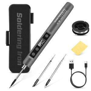 무선 납땜 아이언 키트 - USB 충전식 휴대용 건 가전제품 수리, DIY를 위한 LCD 디지털 조절 온도 조절기