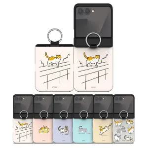 갤럭시 Z플립7 냥이의 하루 오토 힌지가드 핑거링 카드도어 케이스 제트플립