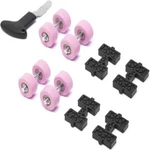 AENFUN 교체 액세서리 더블 롤러 스케이트 휠 * 4 검은색 커버 플레이트 도구(핑크 세트)