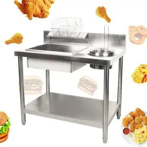 상업용 튀김 준비 테이블 프라이드 치킨 브레드 음식 브레드어 스테이션 스테인리스 스틸 작업대 레스토랑