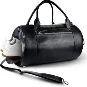 신발장이 있는 남성 가죽 여행용 더플백 비밀 에어 태그 홀더 탈착식 스트랩 - 가방 헬스장 오버나이트