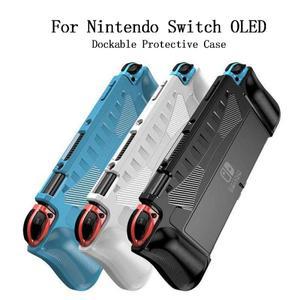 [호환품]닌텐도 호환 Switch OLED  용 도킹 가능 보호 콘솔 케이스 Joycon 소프트 실리콘 쉘 탄소 섬유 질
