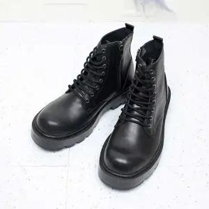 올블랙 사이드 지퍼 클래식 디자인 남성용 워커 슈즈 WVu2+4KdX