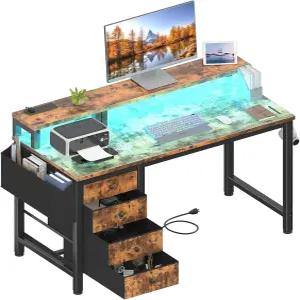 LED 조명 및 전원 콘센트가 루페이야 리버서블 게이밍 책상 스탠드가 47 홈 오피스 패브릭 서랍이 컴퓨터