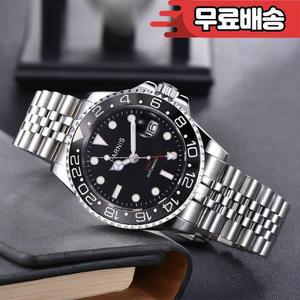 패션 파니스 블랙 자동 기계식 시계 레드 GMT 사파이어 역할  40mm