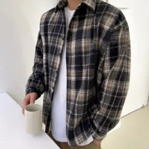[피팅남]남자 루알 오버핏 겨울 양털안감 모직 체크 남방 셔츠