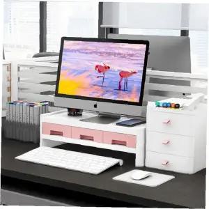 컬러 모듈형 높이조절 모니터 받침대 서랍형 책상정리 사무용품 수납함 키보드 마우스 보관 화이트 핑크 데