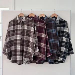 [다잇템]여성 격자 언발란스 남방 FW 큰사이즈 셔켓