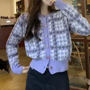 로맨틱 퍼플 패턴 니트 보라색 가디건 (KYR-WFFQ0VS)