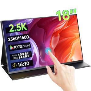 18 인치 2.5K 155Hz 터치 스크린 휴대용 모니터 PC XBox PS4/5 스위치 용 100% DCI-P3 HDR 1MS FreeSync IP