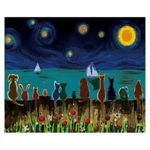 (OH) OH-M 명화 유화그리기 A-324 야간 고양이와 개 40x50홈인테리어 그림그리기세트 액자만들기 셀프페인