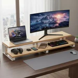 2단 모니터 받침대 컴퓨터 노트북 사무실 책상 데스크탑 와이드 스탠드 선반 거치대