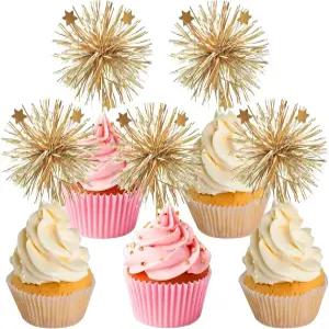 40개 컵케이크 토퍼 스파클 틴셀 불꽃놀이 케이크 장식 키트 생일 파티용 이쑤시개 베이비 샤워 결혼식