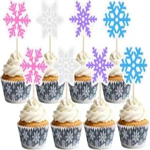 컵케이크 디저트 겨울 축하를 위한 6가지 우아한 디자인의 36PCS 스노우플레이크 토퍼 원더랜드 케이크